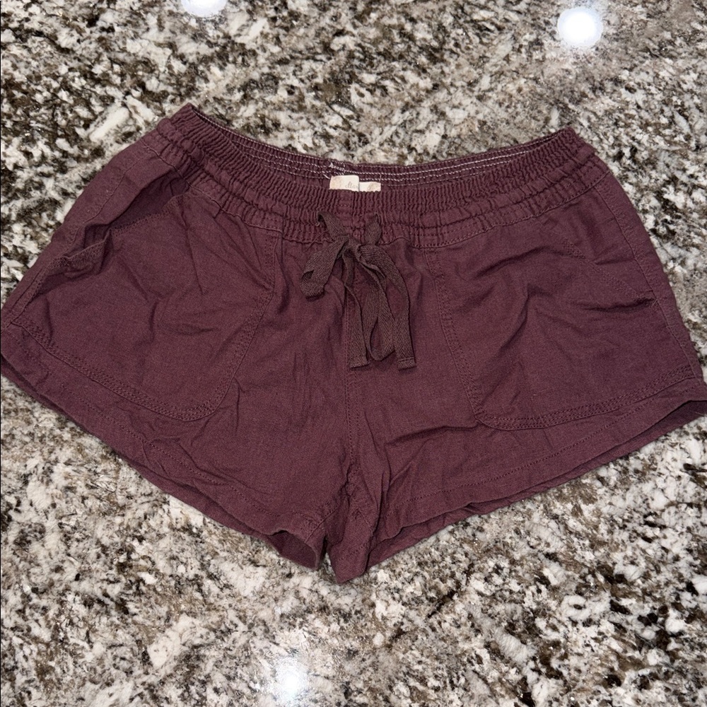 Altar’d State - Linen Women's Drawstring Lounge Shorts - Plum/Maroon